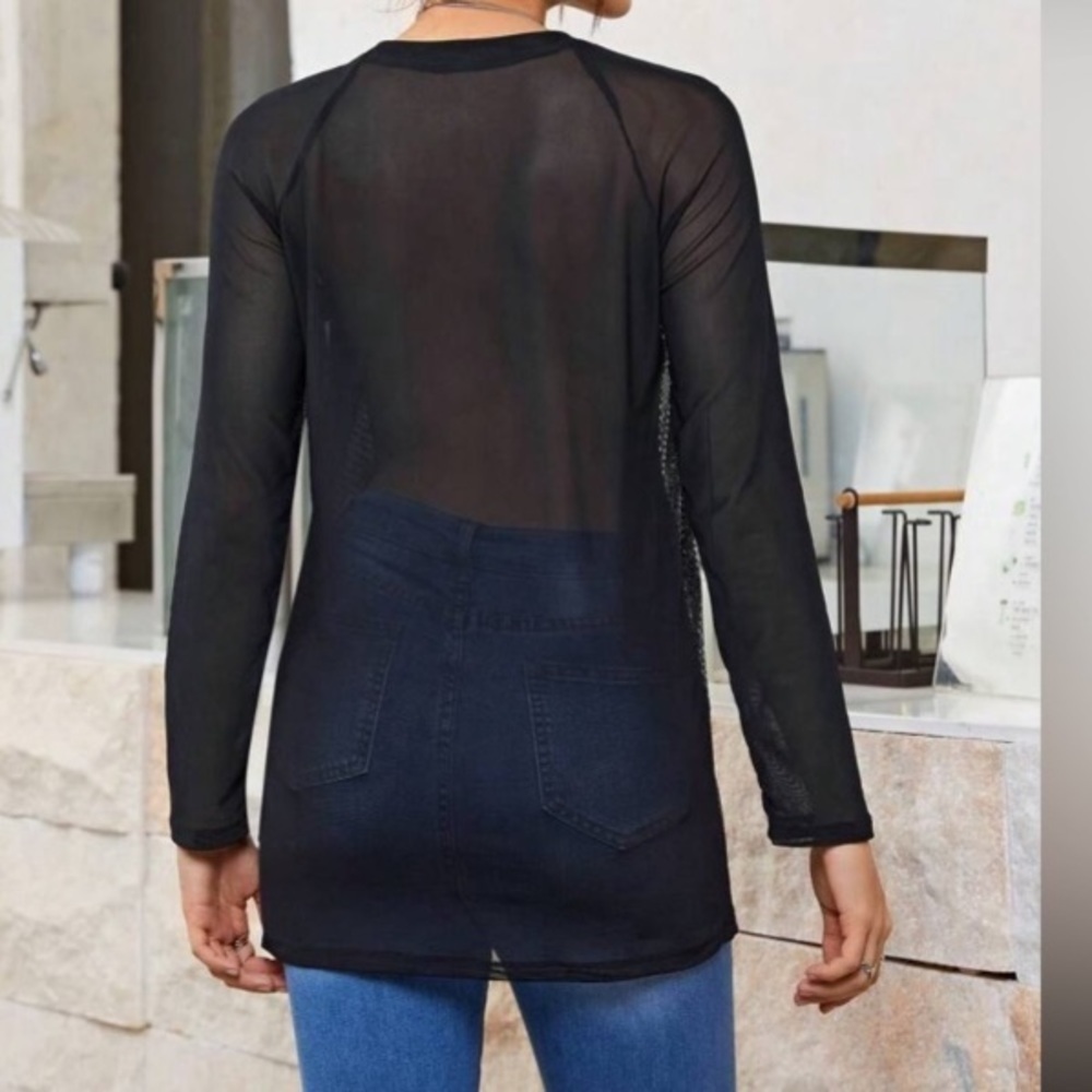 SHEINNeu Contrast Mesh Raglan Sleeve Sequin Top size XS new - Picture 4 of 12